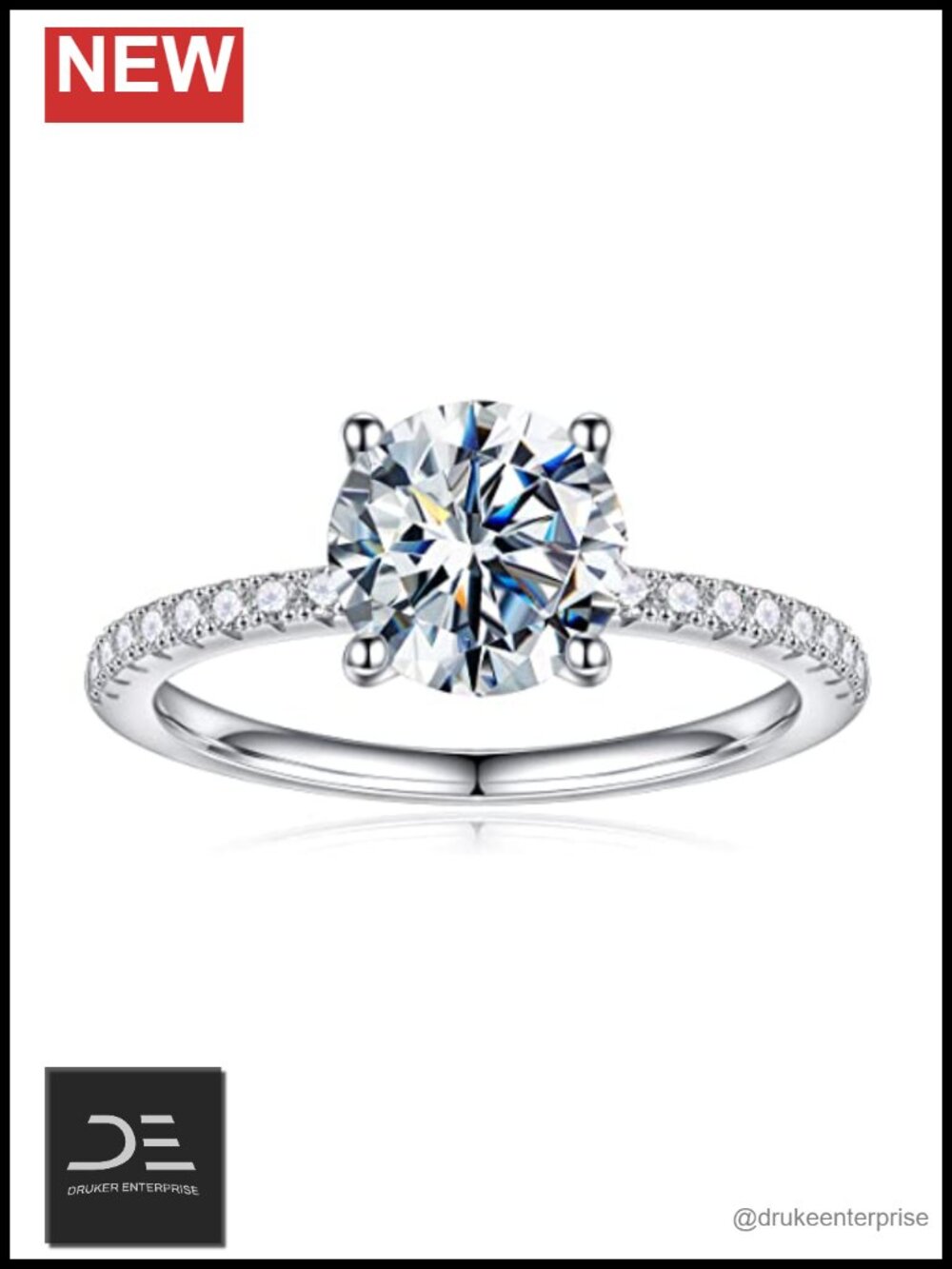 1.5CT Moissanite Solitaire Engagement Ring Rhodium Plated Solid S925 Sterling